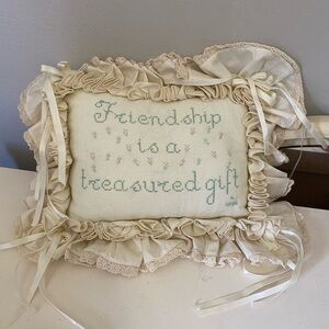 Decorative Cream Pillow with Embroidered Message